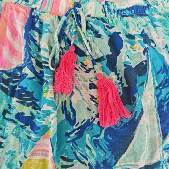 Lilly Pulitzer Style Tropical Tassel Skirt XS – Turquoise Pink Print Resort Beac - Picture 4 of 8
